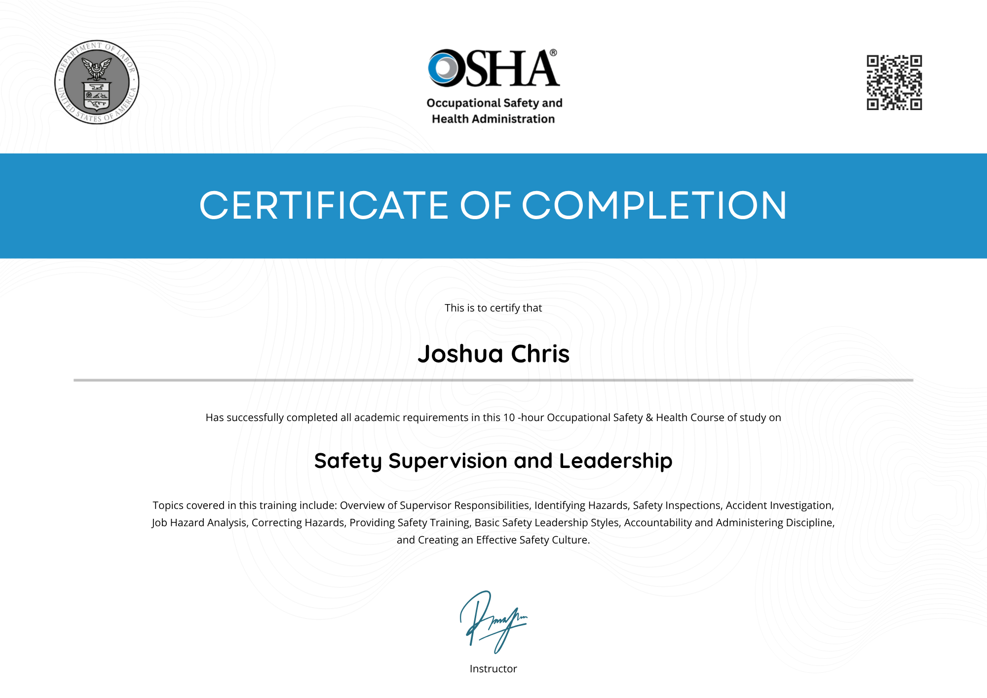 Elegant OSHA Certificate Template for Training Completion